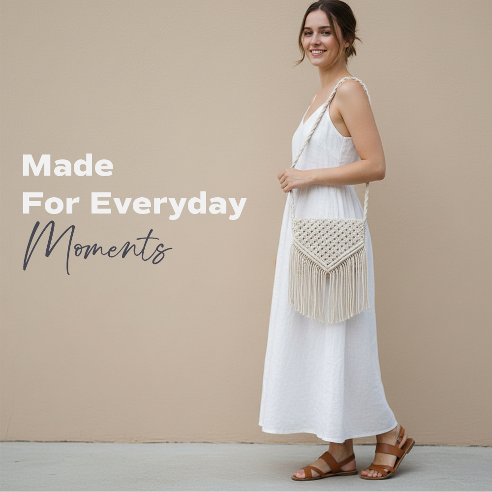 Handcrafted Macrame Bag with Braided Strap for Women (WovenEssence)