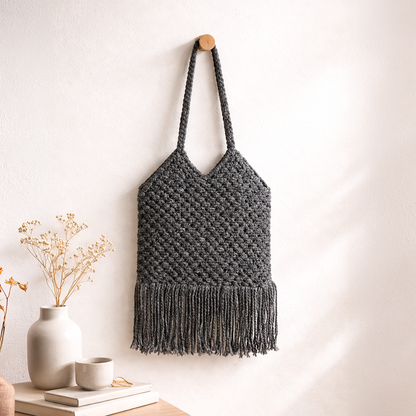 Handcrafted Black Macrame Shoulder Bag for Women (Shadow)