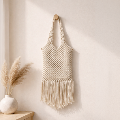 Handcrafted Macrame Tote Bag with Braided Handles for Women (WhiteBreeze)