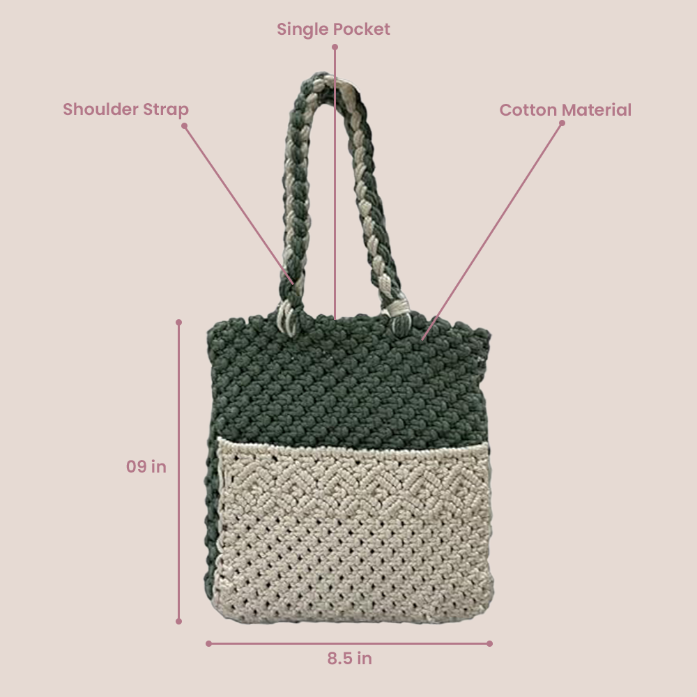Handcrafted White and Olive Green Macrame Bag for Women ( OliveFrost)