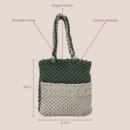 Handcrafted White and Olive Green Macrame Bag for Women ( OliveFrost)