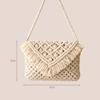 Handcrafted Beige Macrame Crossbody Bag for Women (Nomad)