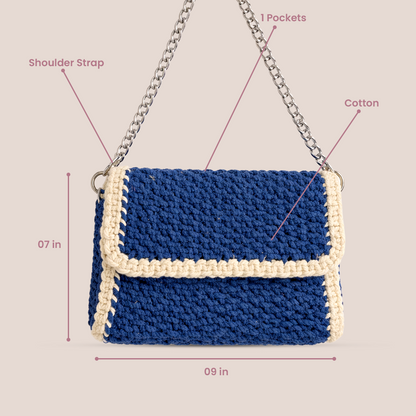 Handcrafted Blue Crochet Sling Bag(BlueLuxe)