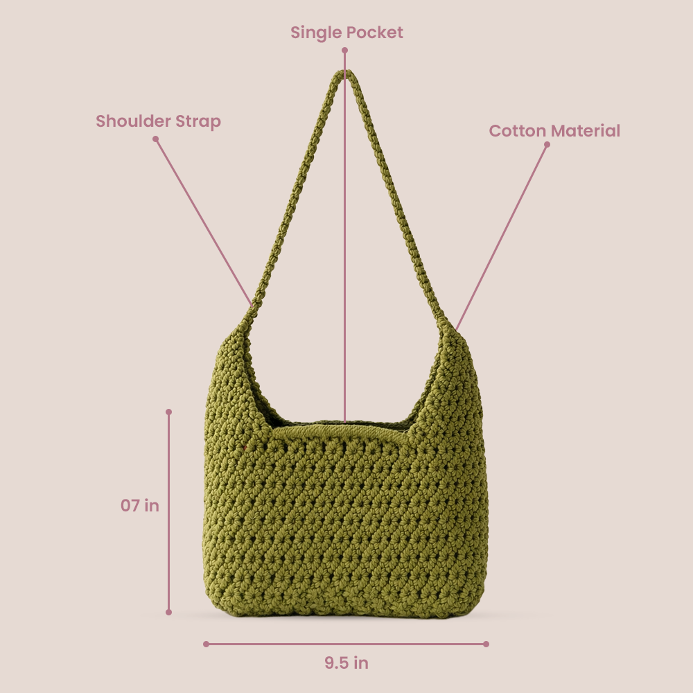 Handcrafted Olive Green Macrame Bag for Women (Forestique)
