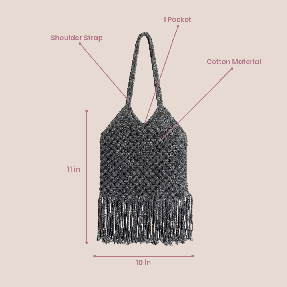 Handcrafted Black Macrame Shoulder Bag for Women (Shadow)