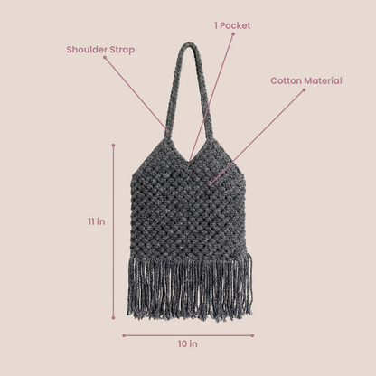 Handcrafted Black Macrame Shoulder Bag for Women (Shadow)