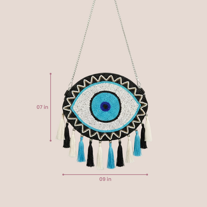 Handcrafted Blue Evil Eye Beaded Crossbody Boho Purse