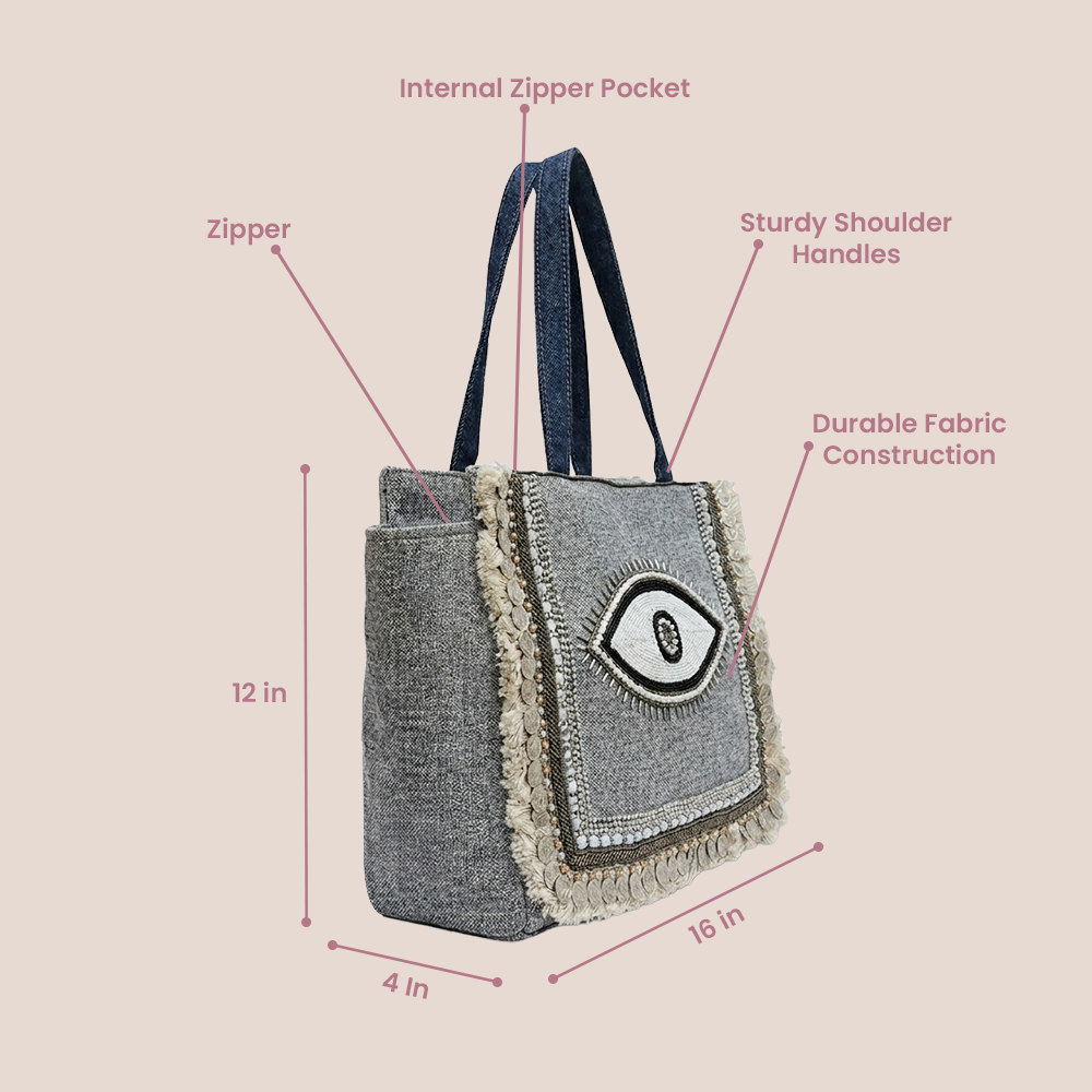 Handcrafted Boho Chic Combo- Maresse Evil Eye Boho Tote & Macrame Sling Bag