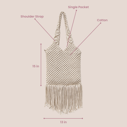 Handcrafted Macrame Tote Bag with Braided Handles for Women (WhiteBreeze)