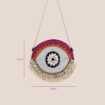 Handcrafted Evil Eye Beaded Crossbody Orange Boho Bag