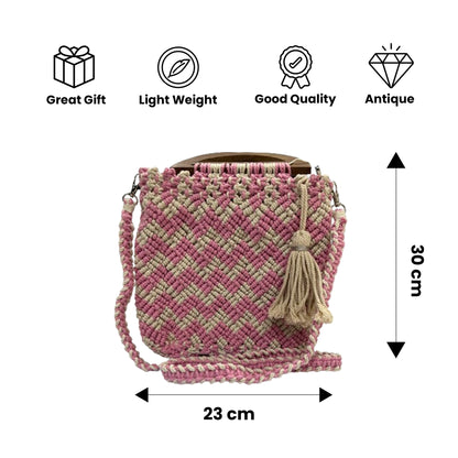 Handmade Pink & Beige Macrame Bag for Women (RosewoodChic)