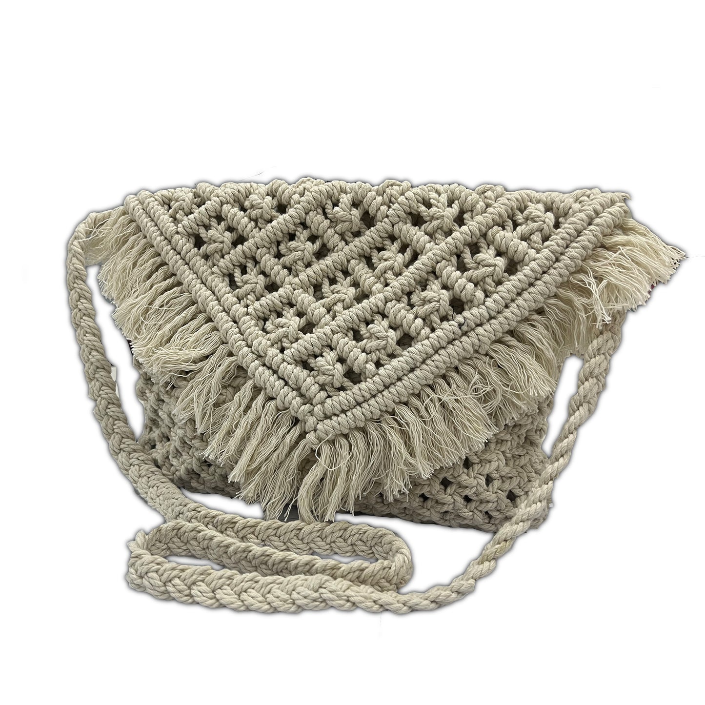 Handcrafted Beige Macrame Crossbody Bag for Women (Nomad)