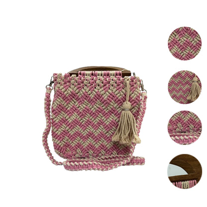 Handmade Pink & Beige Macrame Bag for Women (RosewoodChic)
