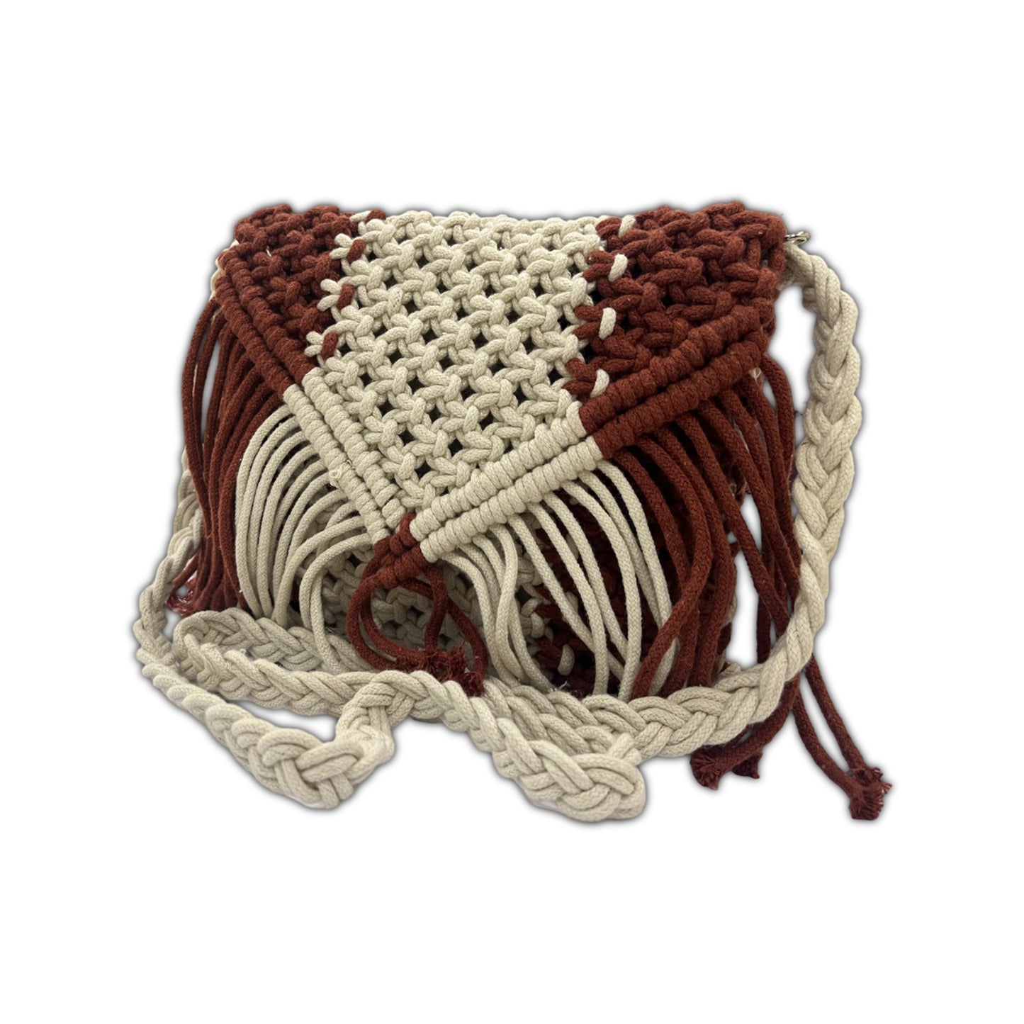 Handcrafted Macrame Maroon & Cream Sling Bag for Women (Dune)