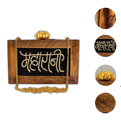 Maharani Wooden Embroidered Clutch -Ritual Edit