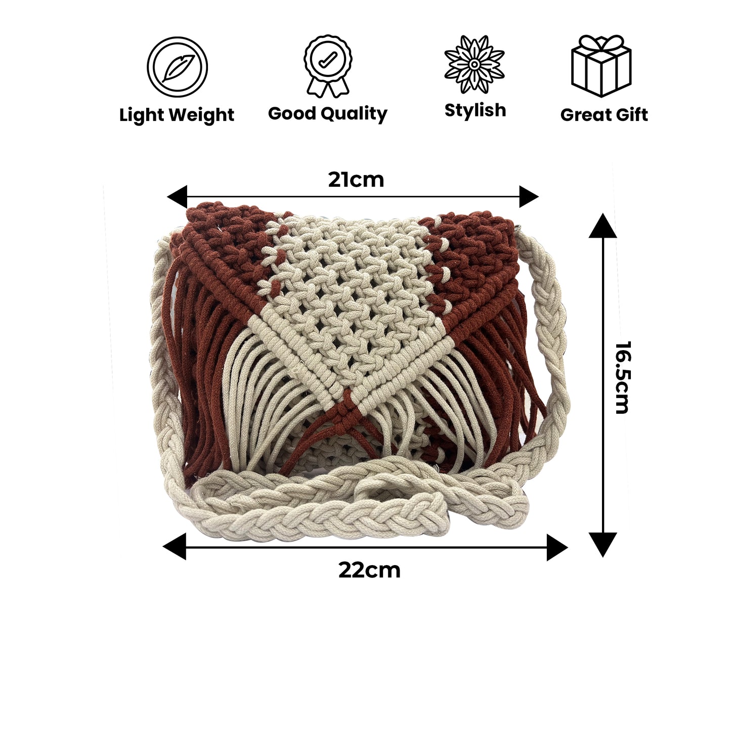 Handcrafted Macrame Maroon & Cream Sling Bag for Women (Dune)