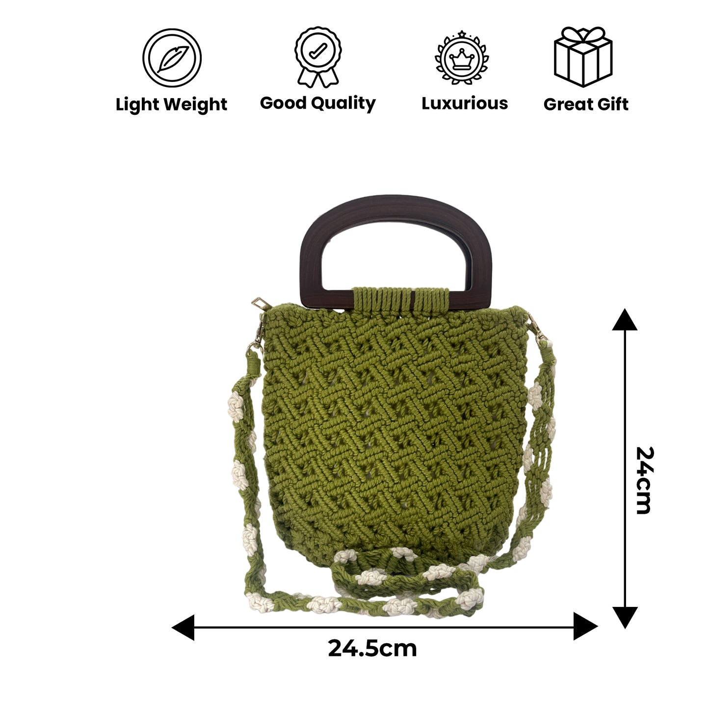 Handcrafted Green Macrame Tote Bag for Women (ChicGreen)