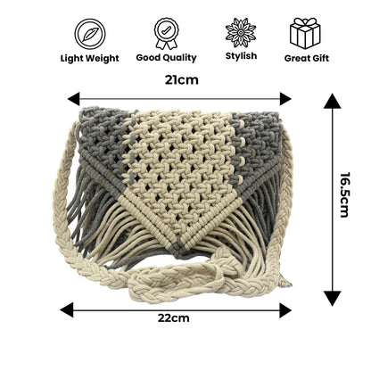 Handcrafted Macrame Grey Sling Bag for Women (Mistletoe)