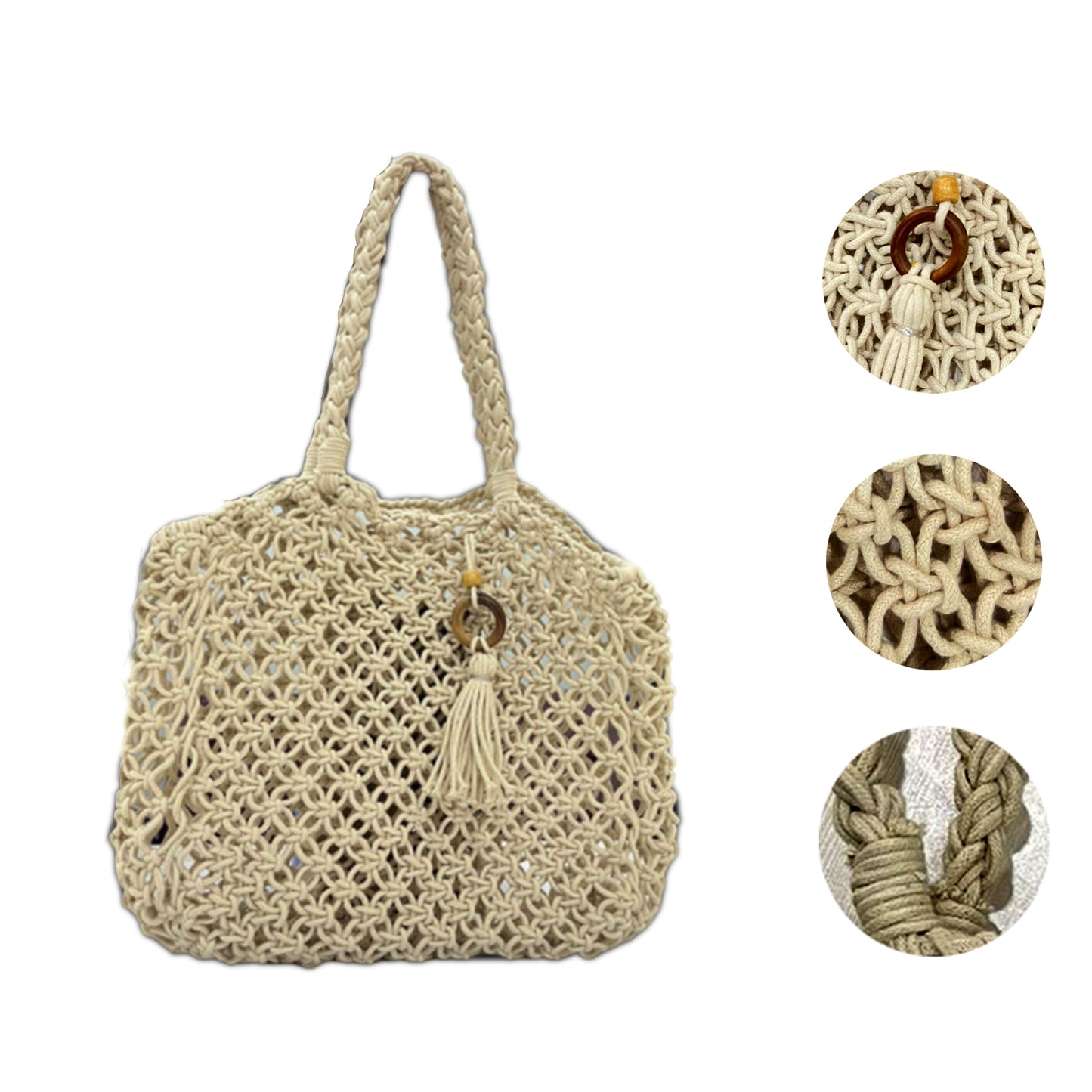 Hancrafted Macrame Beige Handbag for Women (WovenAura)