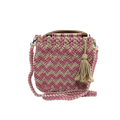 Handmade Pink & Beige Macrame Bag for Women (RosewoodChic)
