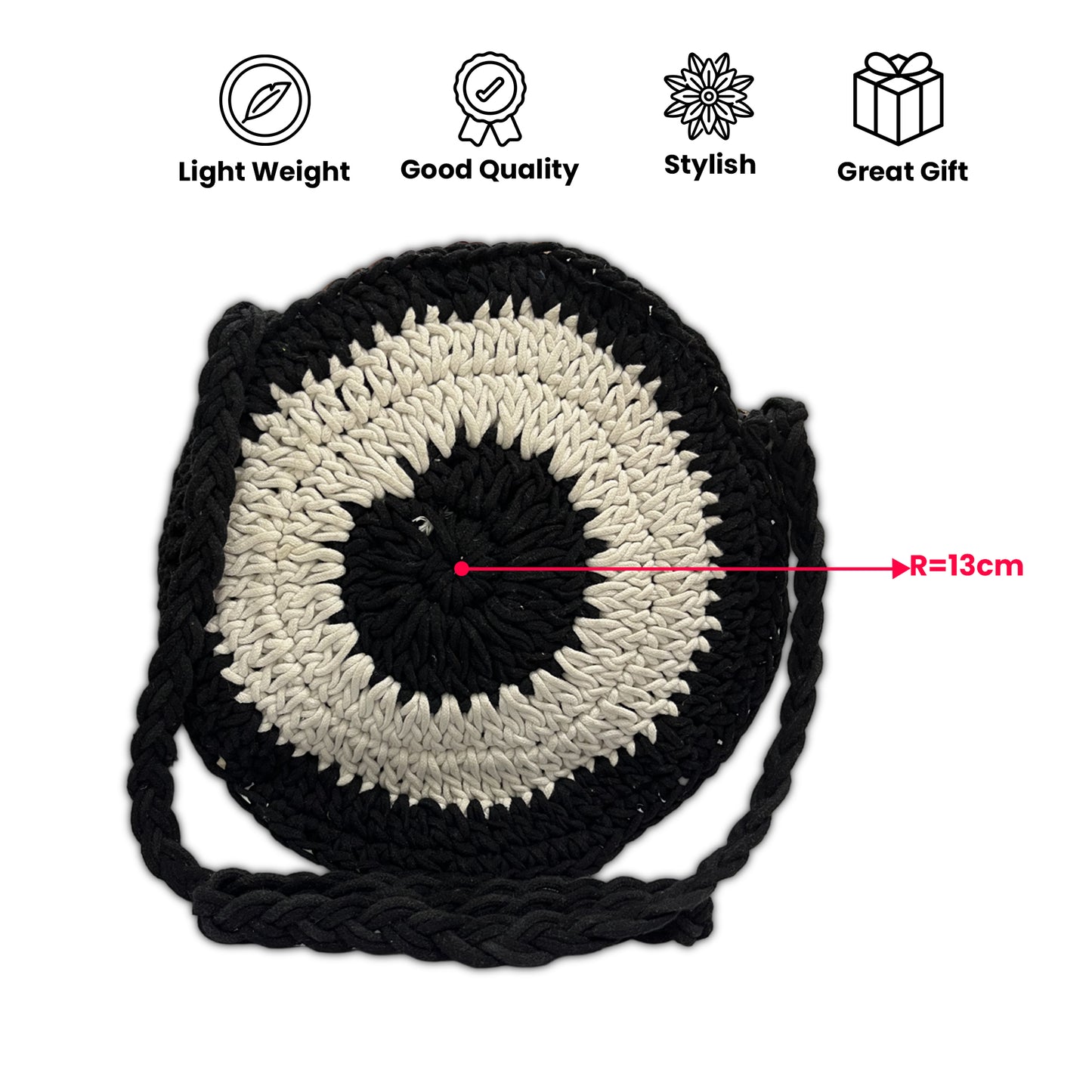 Hancrafted White Round Crochet Crossbody Bag for Women (ClassicOrbit)