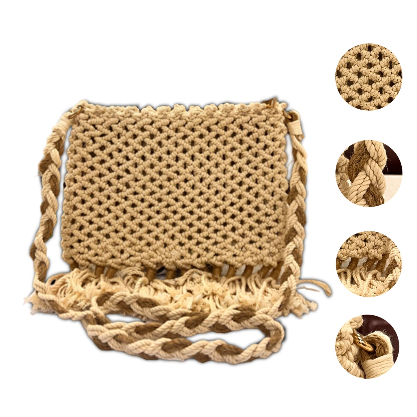 Handcrafted Macrame Crossbody Beige Bag for Women (VintageWeave)