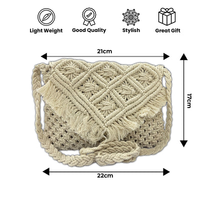 Handcrafted Macrame Sling Bag with Fringe for Women (Soul Weaver)
