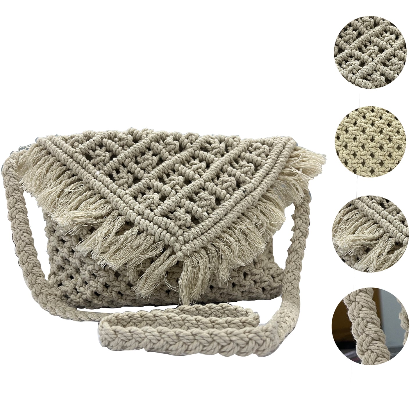 Handcrafted Beige Macrame Crossbody Bag for Women (Nomad)