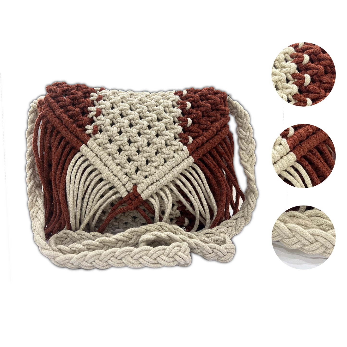 Handcrafted Macrame Maroon & Cream Sling Bag for Women (Dune)