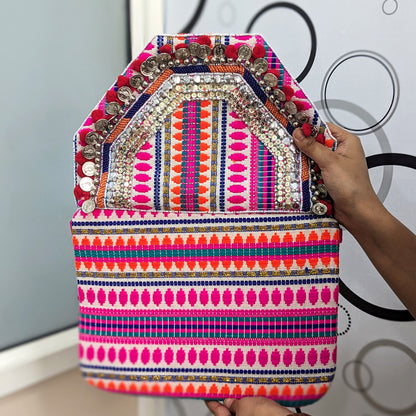 Women Ethnic Embellished Handmade Designer Boho Bag (Pink Perfection)