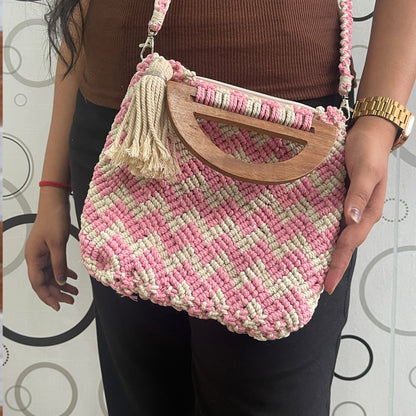 Handmade Pink & Beige Macrame Bag for Women (RosewoodChic)
