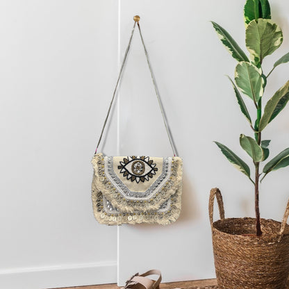 Women Ethnic Embellished Handmade Designer Boho Bag (Evil Eye Wonder)
