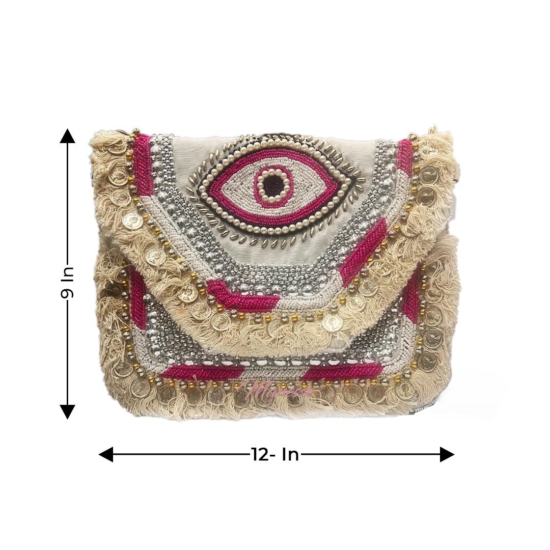 Women Ethnic Embellished Handmade Designer Boho Bag (Soft Blush)