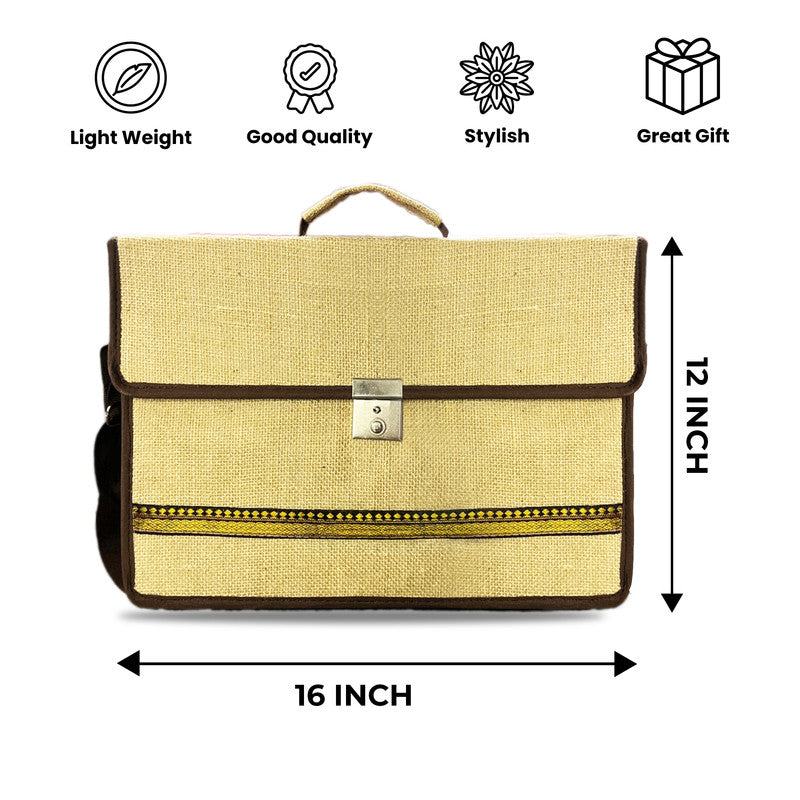 Eco-Friendly Brown Jute Laptop Bag for Men and Women