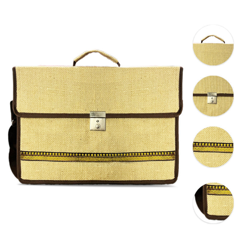 Eco-Friendly Brown Jute Laptop Bag for Men and Women