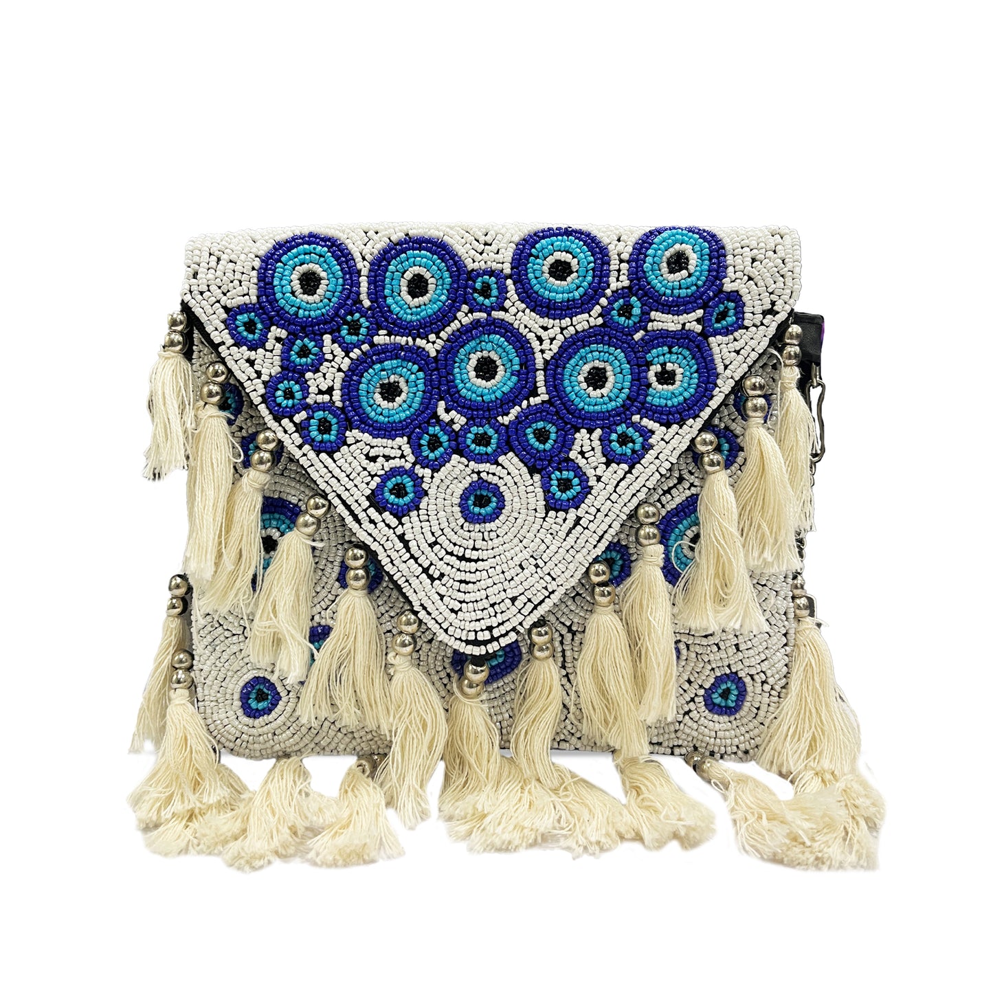Handcrafted White & Blue Banjara Boho Bag for Women