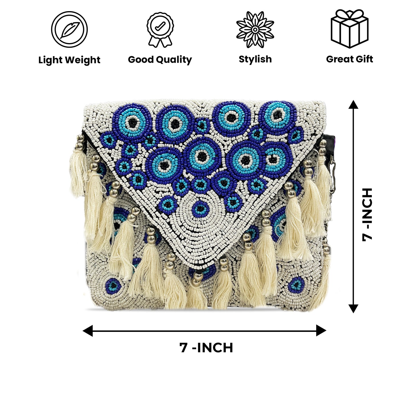 Handcrafted White & Blue Banjara Boho Bag for Women