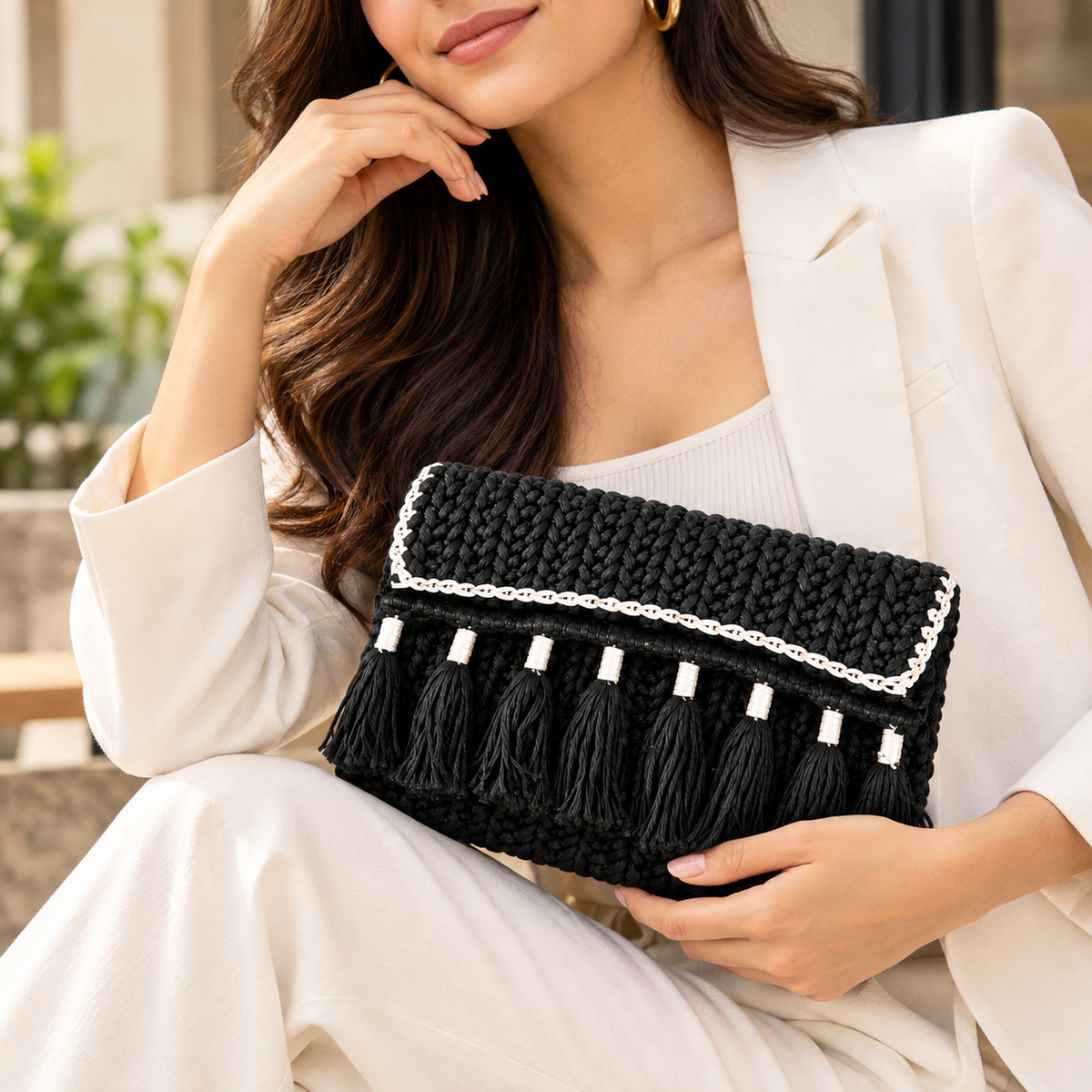 Maresse Brown Woven Tote + Free Macrame Black Tassel Sling Combo for Women