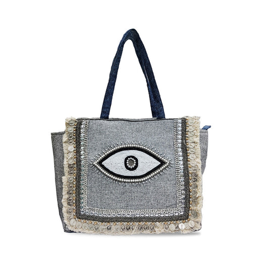 Boho Chic Eye Pattern Grey Tote Bag for Women