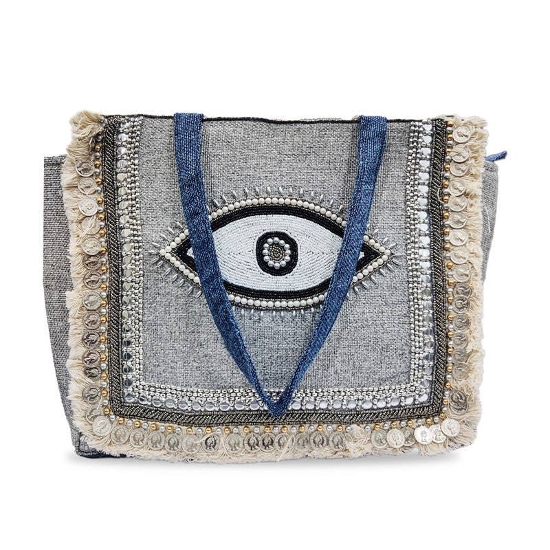 Boho Chic Eye Pattern Grey Tote Bag for Women