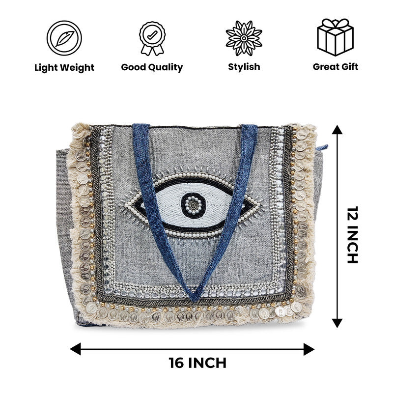 Boho Chic Eye Pattern Grey Tote Bag for Women