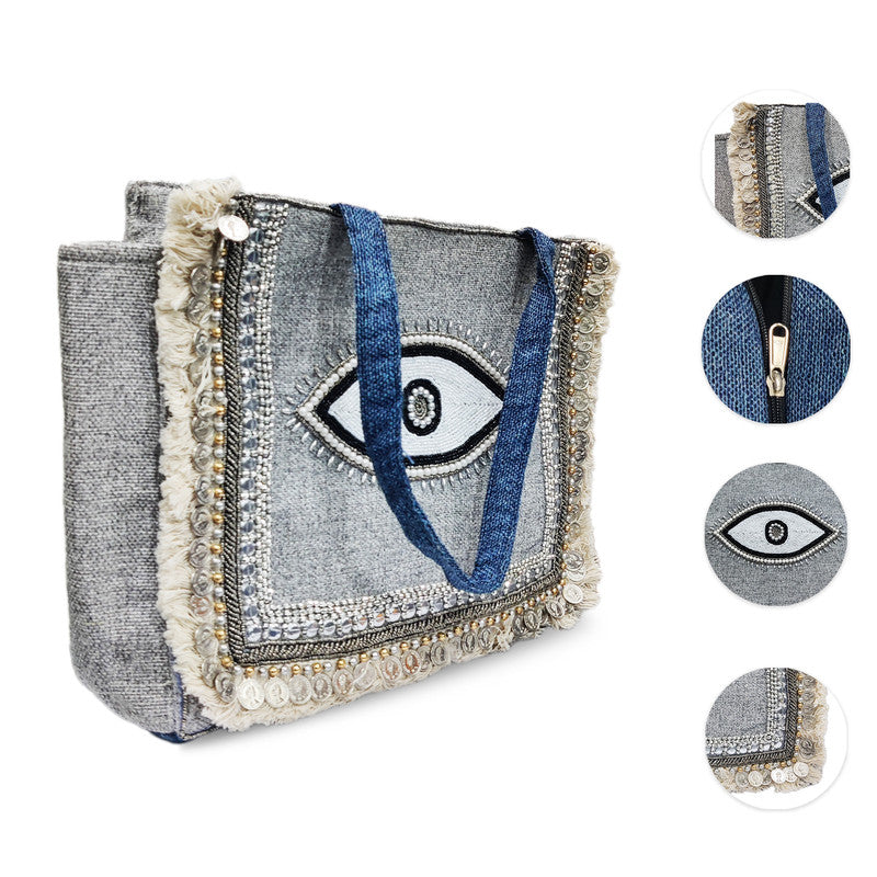 Boho Chic Eye Pattern Grey Tote Bag for Women