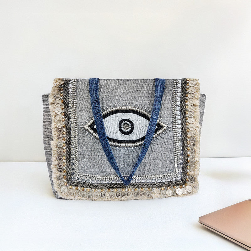 Boho Chic Eye Pattern Grey Tote Bag for Women