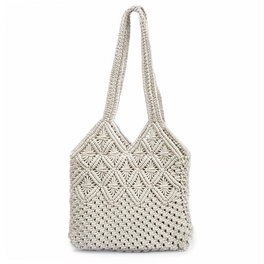 Handcrafted Macrame Tote Bag with Floral Design for Women (BlossomLoom)