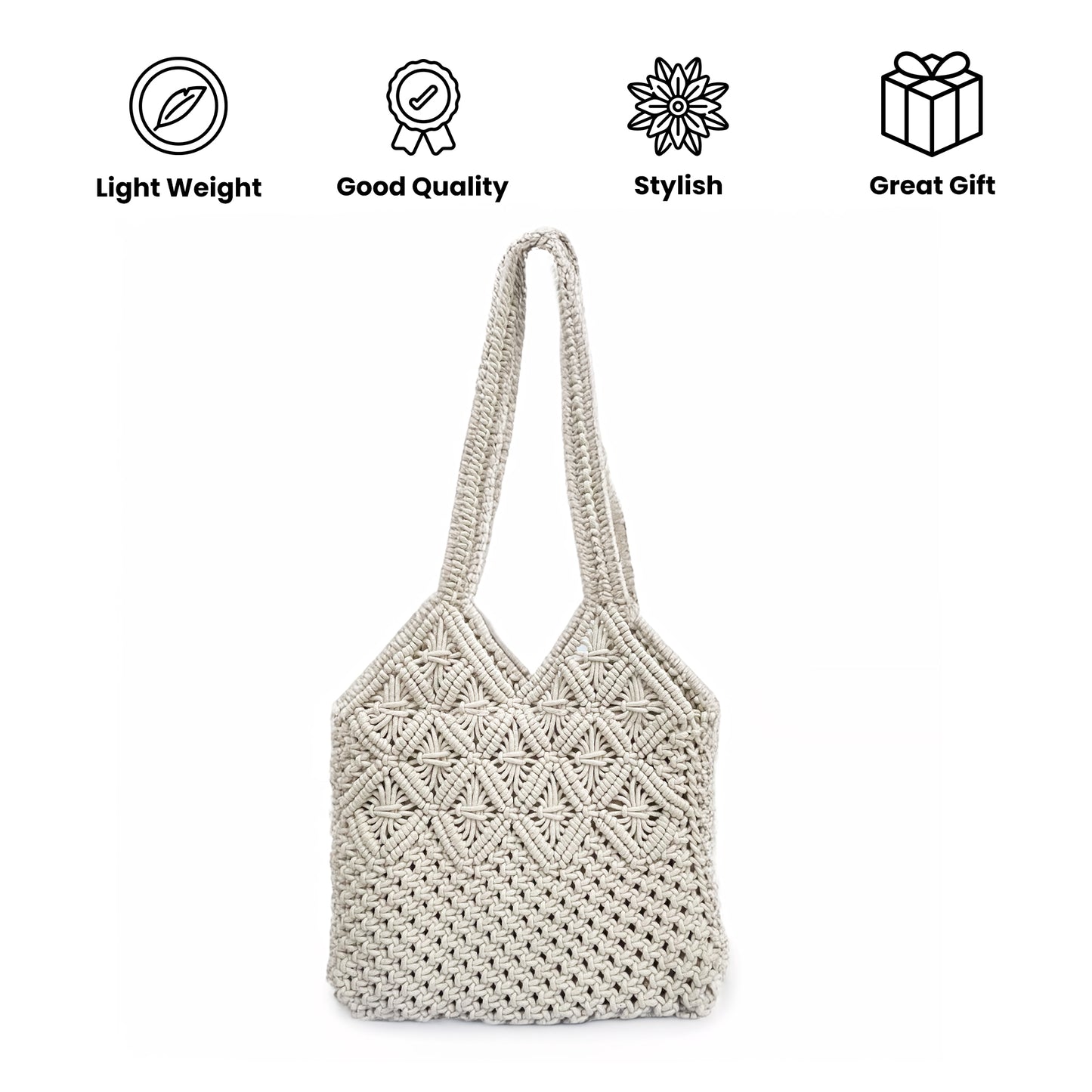 Handcrafted Macrame Tote Bag with Floral Design for Women (BlossomLoom)