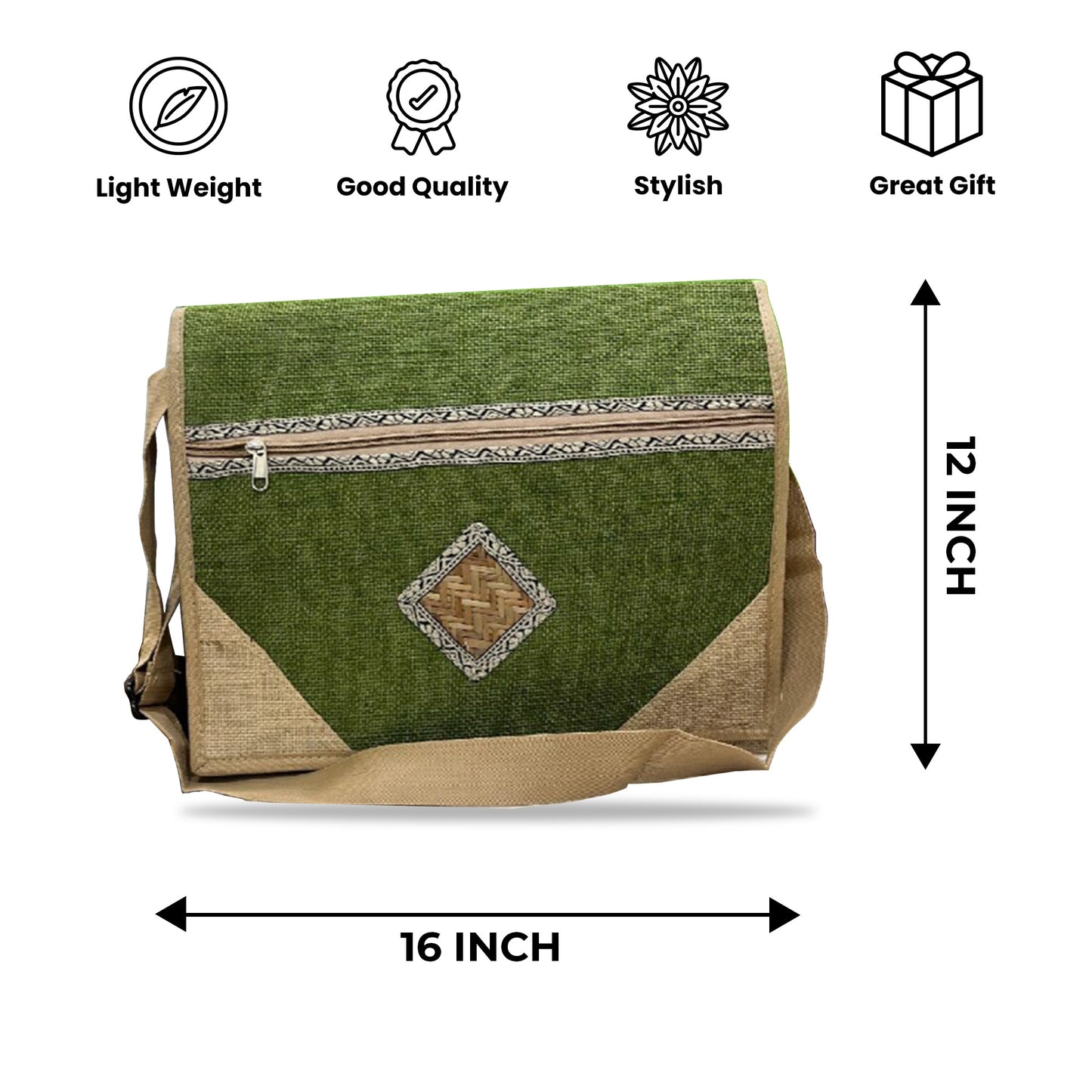 Handcrafted Green Jute Laptop Bag for Men & Women