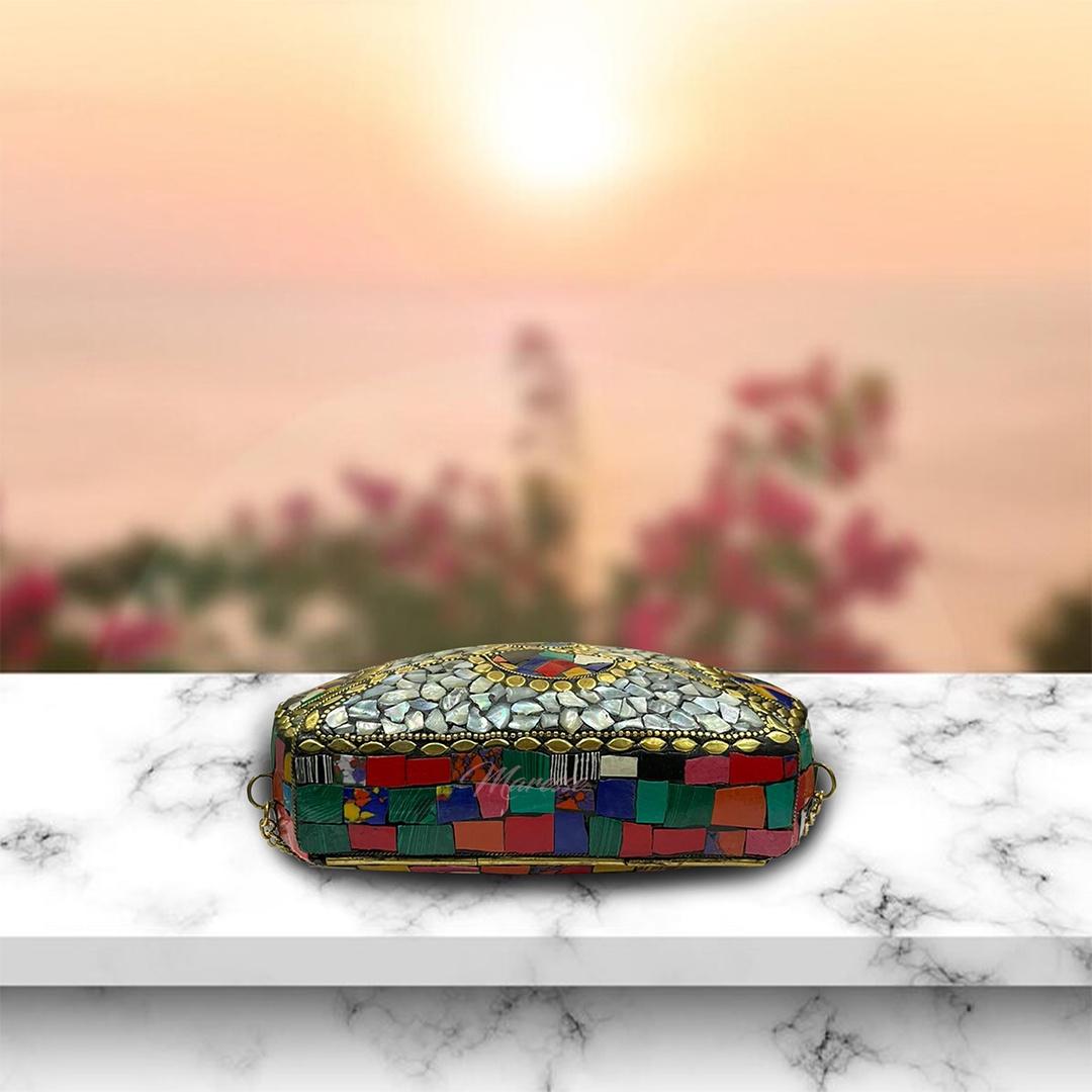 Ethnic Handmade Metal Multicolor Stone Clutch Bag