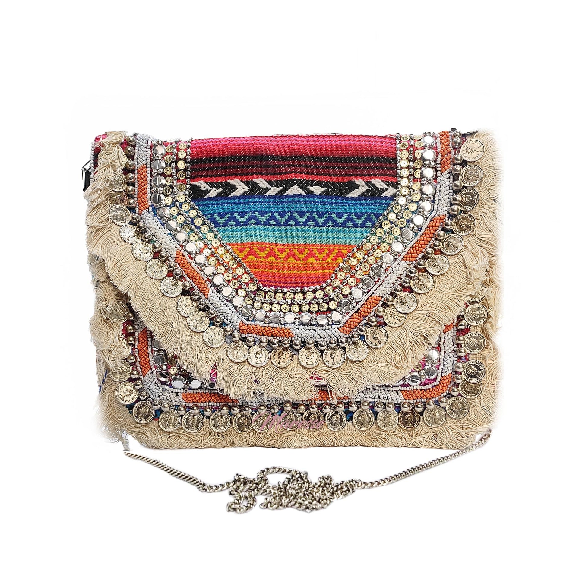 Women Ethnic Embellished Handmade Designer Boho Bag (Rainbow Riot)