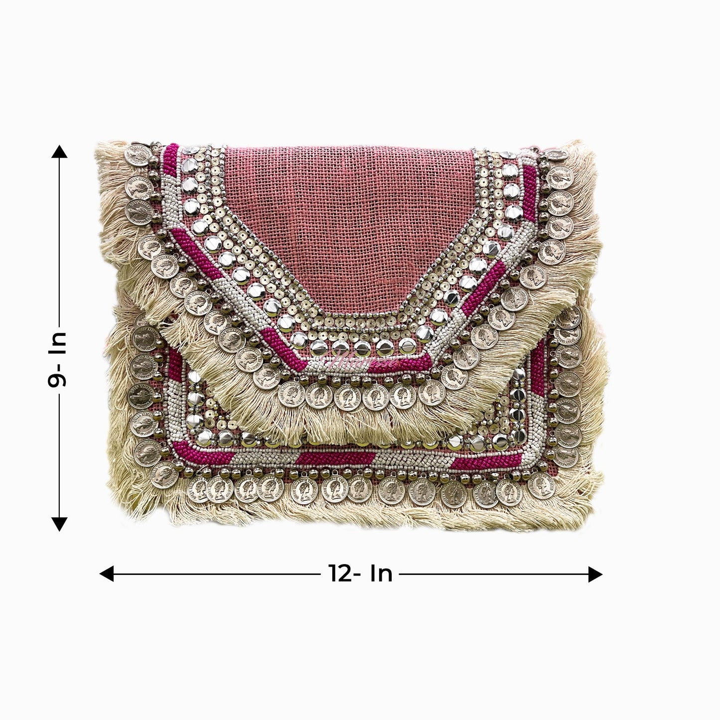 Women Ethnic Embellished Handmade Designer Boho Bag (Blush Pink)