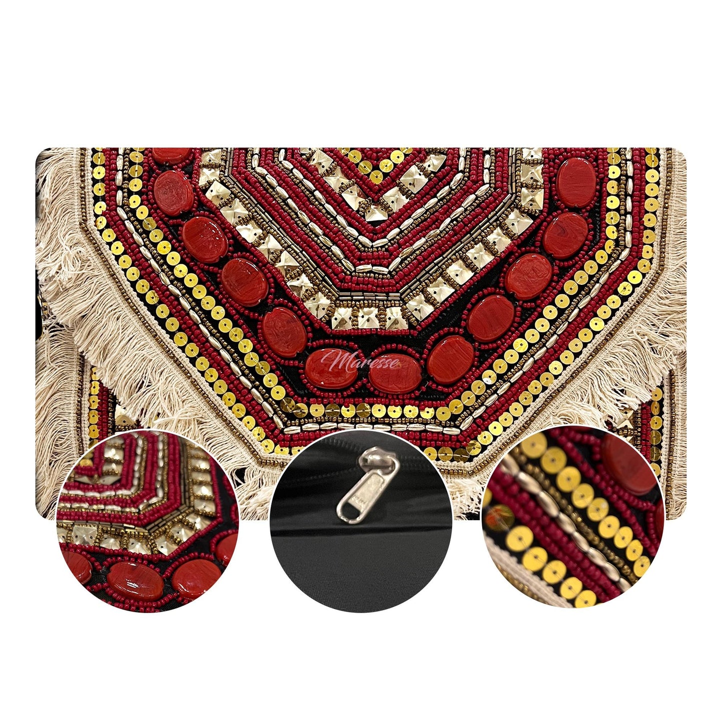 Women Ethnic Embellished Handmade Designer Red Boho Bag